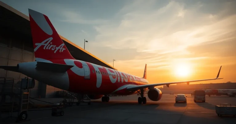Pesawat Airbus A320neo AirAsia di Lapangan Terbang Antarabangsa Kuala Lumpur (KLIA) Terminal 2, sedia untuk berlepas.