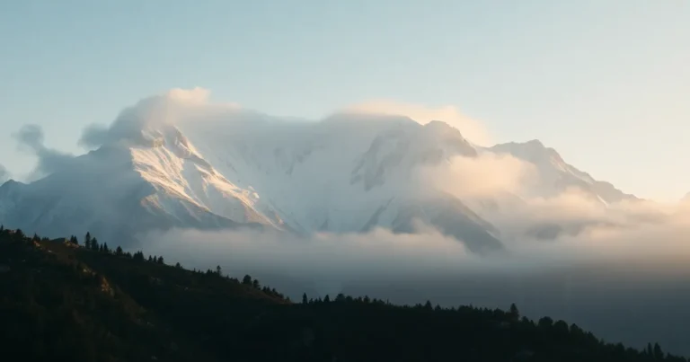 Pemandangan puncak Mytikas dan Stefani di Gunung Olympus, Greece, dilitupi sinaran matahari pagi.